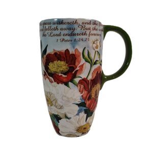 CYPRESS HOME 17oz Bible Verse PETER 1:24:25 Floral Ceramic Coffee Drink Mug